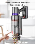 550 W/45 kPa Bezprzewodowy odkurzacz pionowy, 60 minut pracy Bezprzewodowy odkurzacz o dużej mocy z inteligentnym wyświetlaczem, odkurzacz pionowy do sierści zwierząt/dywanów/twardych podłóg, 2024... – Image 6