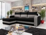 Best Mobilier – Harvey – narożnik odwracalny – rozkładany – z pojemnikiem – z tkaniny – 4 miejsca – styl współczesny – czarny/szary