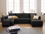Best Mobilier – Regala – sofa panoramiczna – 7 miejsc – rozkładana z pojemnikiem – z tkaniny – czarna – Image 2