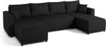 Best Mobilier – Regala – sofa panoramiczna – 7 miejsc – rozkładana z pojemnikiem – z tkaniny – czarna
