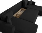 Best Mobilier – Regala – sofa panoramiczna – 7 miejsc – rozkładana z pojemnikiem – z tkaniny – czarna – Image 5