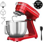 CHEFREE Wielofunkcyjny robot cukierniczy 1800 W, metalowy korpus, 10 prędkości obrotowych, robot kuchenny z miską o pojemności 7 l, hak do ciasta, trzepaczka, ubijaczka, czerwony, M500