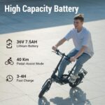 Rower elektryczny DYU, 14″ Składany rower elektryczny, mini ebike z wspomaganiem pedałowania, akumulator 36 V 7,5 Ah, regulowana wysokość, światła pozycyjne, regulowana wysokość, hamulec z podwójną tarczą,… – Image 4