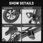Rower elektryczny DYU, 14″ Składany rower elektryczny, mini ebike z wspomaganiem pedałowania, akumulator 36 V 7,5 Ah, regulowana wysokość, światła pozycyjne, regulowana wysokość, hamulec z podwójną tarczą,… – Image 6