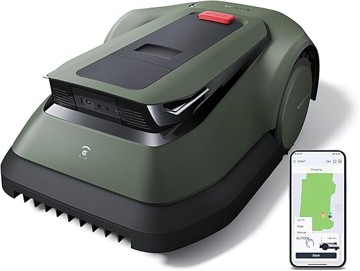 ECOVACS GOAT GX-600 Kosiarka automatyczna bez ustawiania granic dla ogrodów o powierzchni maks. 600 m², naciśnij i koszenie, AIVI 3D omijanie przeszkód, logiczne koszenie, tarcza z ostrzami...