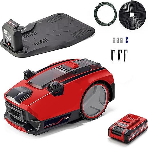 Einhell Kosiarka automatyczna FREELEXO CAM 500 Power X-Change (18 V, kamera zastępująca kabel obwodowy, 500 m², silnik bezszczotkowy, nachylenie do 25%, szerokość koszenia 18 cm,…