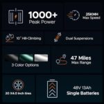 ENGWE M20 Rower elektryczny dla mężczyzn z oponami Fat Tire 20″ x 4,0″ 48 V 13 Ah Duży zasięg 50 km do 100 km 7 prędkości (zielony) – Image 2