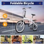 Fetcoi Składany rower miejski 50,8 cm dla dorosłych, 7 biegów, ze stopu metali lekkich, lekki, podwójny hamulec typu V-brake, dla dorosłych i dzieci, nastolatków, regulowana wysokość, biały – Image 6