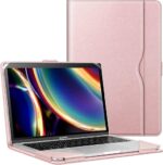 FINTIE Etui kompatybilne z MacBookiem Air 13,6 cala M3/M2 2024-2022, MacBookiem Air 13 M1 2020/2019/2018 i MacBookiem Pro 13 M2 M1 (2016-2022), etui z kieszenią na dokumenty, różowe złoto