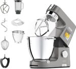 Kenwood Titanium Chef Patissier XL KWL90.034SI, robot cukierniczy z wbudowaną wagą, trzepaczką K, mieszadłem, trzepaczką, dwoma miskami, pokrywą przeciwbryzgową, mocnością 1400 W, stalową obudową...