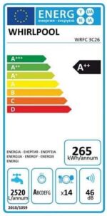 Zmywarka Whirlpool WRFC3C26 – Zmywarka 60 cm – Klasa energetyczna A++ / 46 decybeli – 14 kompletów naczyń – Kolor biały Panel: Biały – Wolnostojąca – Image 5