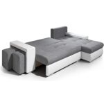 lestockdesign Narożnik Simon 255 cm – rozkładany i odwracalny z pojemnikiem – 3-osobowy – czarna skóra ekologiczna/szara tkanina + 2 pufy – Image 3