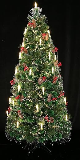 MAKAFDGAS Choinka bożonarodzeniowa z włókna światłowodowego z oświetleniem z XVIII wieku, ozdobiona świecami. (7 stóp) (6 stóp) (Choinka bożonarodzeniowa) Atmosfera