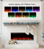 M.C.Haus Luksusowy kominek elektryczny z 3 stronami i 3 możliwościami montażu, kominek wbudowany w ścianę multimedialną, efekt płomienia elektrycznego z 9 kolorami, 1800 W,… – Image 5