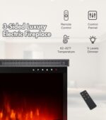 M.C.Haus Luksusowy kominek elektryczny z 3 stronami i 3 możliwościami montażu, kominek wbudowany w ścianę multimedialną, efekt płomienia elektrycznego z 9 kolorami, 1800 W,… – Image 3