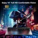 NIAKUN Laptop, procesor N95, 16″ RAM 16 GB + SSD 512 GB, do 3,4 GHz Full HD 1920 x 1200 p, notebook z podświetlaną klawiaturą, 6000 mAh – Image 6