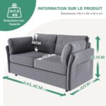 Novilla 2-osobowa sofa z tkaniny, 145 cm, nowoczesny styl do salonu, z podłokietnikami i 2 poduszkami, mieszkanie, mała przestrzeń, nogi z litego drewna, szara – Image 2