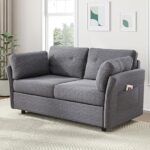 Novilla 2-osobowa sofa z tkaniny, 145 cm, nowoczesny styl do salonu, z podłokietnikami i 2 poduszkami, mieszkanie, mała przestrzeń, nogi z litego drewna, szara