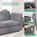 Novilla 2-osobowa sofa z tkaniny, 145 cm, nowoczesny styl do salonu, z podłokietnikami i 2 poduszkami, mieszkanie, mała przestrzeń, nogi z litego drewna, szara – Image 3