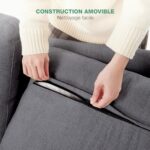 Novilla 2-osobowa sofa z tkaniny, 145 cm, nowoczesny styl do salonu, z podłokietnikami i 2 poduszkami, mieszkanie, mała przestrzeń, nogi z litego drewna, szara – Image 7