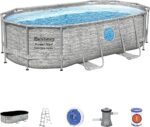 Basen BESTWAY nadziemny Power Steel™ SwimVista owalny z motywem rattanowym i okienkami 427 x 250 x 100 cm