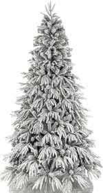 PJDDP Sztuczna choinka bożonarodzeniowa 150/180/210 cm, choinka bożonarodzeniowa pokryta śniegiem z bogatymi gałęziami, dekoracja świąteczna do wnętrz i na zewnątrz, metalowy stojak, montaż...