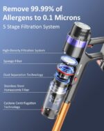 PRETTYCARE Bezprzewodowy odkurzacz pionowy, 45KPA/530W Mocny, lekki odkurzacz bezprzewodowy o autonomii 60 minut w trybie automatycznym, szczotka LED do włosów  – Image 5