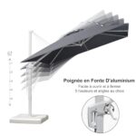 PURPLE LEAF Parasol z wysięgnikiem 2,7 × 3,5 m Prostokątny Słupek biały z korbką, Parasol ogrodowy z aluminiową ramą, z ochroną UV i obrotem o 360°,… – Image 4