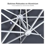 PURPLE LEAF Parasol z wysięgnikiem 2,7 × 3,5 m Prostokątny Słupek biały z korbką, Parasol ogrodowy z aluminiową ramą, z ochroną UV i obrotem o 360°,… – Image 5