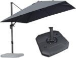 PURPLE LEAF Parasol z wysięgnikiem 3 × 3 m z podstawą, parasol ogrodowy z regulacją nachylenia, tkanina z ochroną UV, na balkon, patio, taras, szary