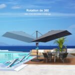 PURPLE LEAF Parasol z wysięgnikiem 3 × 3 m z podstawą, parasol ogrodowy z regulacją nachylenia, tkanina z ochroną UV, na balkon, patio, taras, szary – Image 5