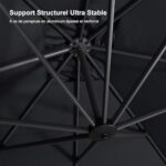 PURPLE LEAF Parasol z wysięgnikiem 3 × 3 m z podstawą, parasol ogrodowy z regulacją nachylenia, tkanina z ochroną UV, na balkon, patio, taras, szary – Image 6