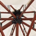 PURPLE LEAF Parasol z wysięgnikiem 3,3 x 3,3 m z podstawą i pokrowcem ochronnym, wygląd drewna tekowego, aluminiowy parasol ogrodowy, kremowy – Image 5