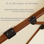 PURPLE LEAF Parasol z wysięgnikiem 3,3 x 3,3 m z podstawą i pokrowcem ochronnym, wygląd drewna tekowego, aluminiowy parasol ogrodowy, kremowy – Image 7