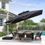 PURPLE LEAF Parasol z wysięgnikiem 3,65 x 3,65 m kwadratowy z podstawą, luksusowy parasol ogrodowy z podwójnym dachem i pokrowcem ochronnym, stalowoszary – Image 3