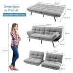 RELAX4LIFE Rozkładana sofa 5 w 1 z 3-stopniową regulacją oparcia | 4-stopniowa regulacja podłokietników | Metalowe nóżki, nowoczesna sofa z dzielonym oparciem z pianki... – Image 3