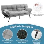 RELAX4LIFE Rozkładana sofa 5 w 1 z 3-stopniową regulacją oparcia | 4-stopniowa regulacja podłokietników | Metalowe nóżki, nowoczesna sofa z dzielonym oparciem z pianki... – Image 6