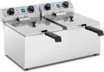 Royal Catering Elektryczna frytkownica restauracyjna z dwoma profesjonalnymi zbiornikami RCTF-13DH (2 x 3200 W, łącznie 2 x 13 l / 2 x 8 l oleju, timer 60 min., wyjmowane zbiorniki,…