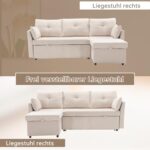Sapgaks Narożnik rozkładany z schowkami, 3-osobowa rozkładana sofa z kieszeniami w podłokietnikach, sofa rozkładana, modułowa sofa w kształcie litery L (beżowa) – Image 5