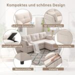 Sapgaks Narożnik rozkładany z schowkami, 3-osobowa rozkładana sofa z kieszeniami w podłokietnikach, sofa rozkładana, modułowa sofa w kształcie litery L (beżowa) – Image 6