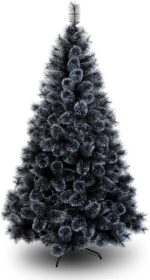 Czarna choinka bożonarodzeniowa, sztuczna choinka bożonarodzeniowa z dekoracją zewnętrzną typu pop-up, choinka bożonarodzeniowa Silm Pencil z metalowym stojakiem do małych pomieszczeń – czarna 120 cm/4 ft (czarna 210 cm/7 ft)…