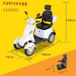 Elektryczny skuter z 4 kołami, 3 prędkościami, dużą przestrzenią bagażową, regulowaną głowicą i podłokietnikami oraz oparciem. Nadaje się do różnych terenów, wyposażony w reflektory, tylne światła i... – Image 5