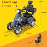 Elektryczny skuter z 4 kołami, 3 prędkościami, dużą przestrzenią bagażową, regulowaną głowicą i podłokietnikami oraz oparciem. Nadaje się do różnych terenów, wyposażony w reflektory, tylne światła i... – Image 6