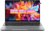 SGIN 15,6-calowy laptop, 128 GB SSD, 4 GB DDR4 Laptop z procesorem Celeron, ekranem IPS, dwuzakresowym WiFi, BT5.0, 2 portami USB 3.2, mini HDMI, rozkładanym na 180°...