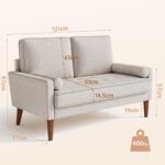 Vesgantti Mała sofa 2-osobowa Ashbeige, sofa lniana 121 cm z poduszką sprężynową, mini sofa do sypialni z podłokietnikami, nowoczesna sofa do salonu, sofa stała 2-osobowa,… – Image 2