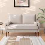 Vesgantti Mała sofa 2-osobowa Ashbeige, sofa lniana 121 cm z poduszką sprężynową, mini sofa do sypialni z podłokietnikami, nowoczesna sofa do salonu, sofa stała 2-osobowa,…