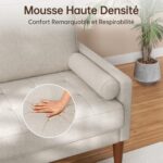 Vesgantti Mała sofa 2-osobowa Ashbeige, sofa lniana 121 cm z poduszką sprężynową, mini sofa do sypialni z podłokietnikami, nowoczesna sofa do salonu, sofa stała 2-osobowa,… – Image 4