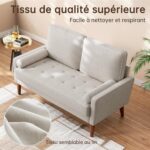 Vesgantti Mała sofa 2-osobowa Ashbeige, sofa lniana 121 cm z poduszką sprężynową, mini sofa do sypialni z podłokietnikami, nowoczesna sofa do salonu, sofa stała 2-osobowa,… – Image 5