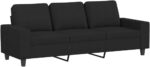 vidaXL 3-osobowa sofa, siedzisko z podłokietnikami i wyściełanym oparciem, sofa z poduszkami, mebel do salonu, nowoczesna, czarna tkanina
