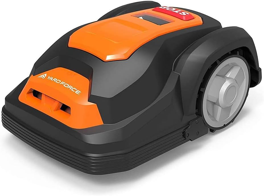 yard-force-tondeuse-a-gazon-robotisee-sa900eco-adaptee-aux-pelouses-jusqua Yard Force Kosiarka automatyczna SA900ECO, odpowiednia do trawników o powierzchni do 900 m², funkcja koszenia krawędzi, czujnik deszczu i silnik bezszczotkowy, 28 V, czarno-pomarańczowa – Image 1